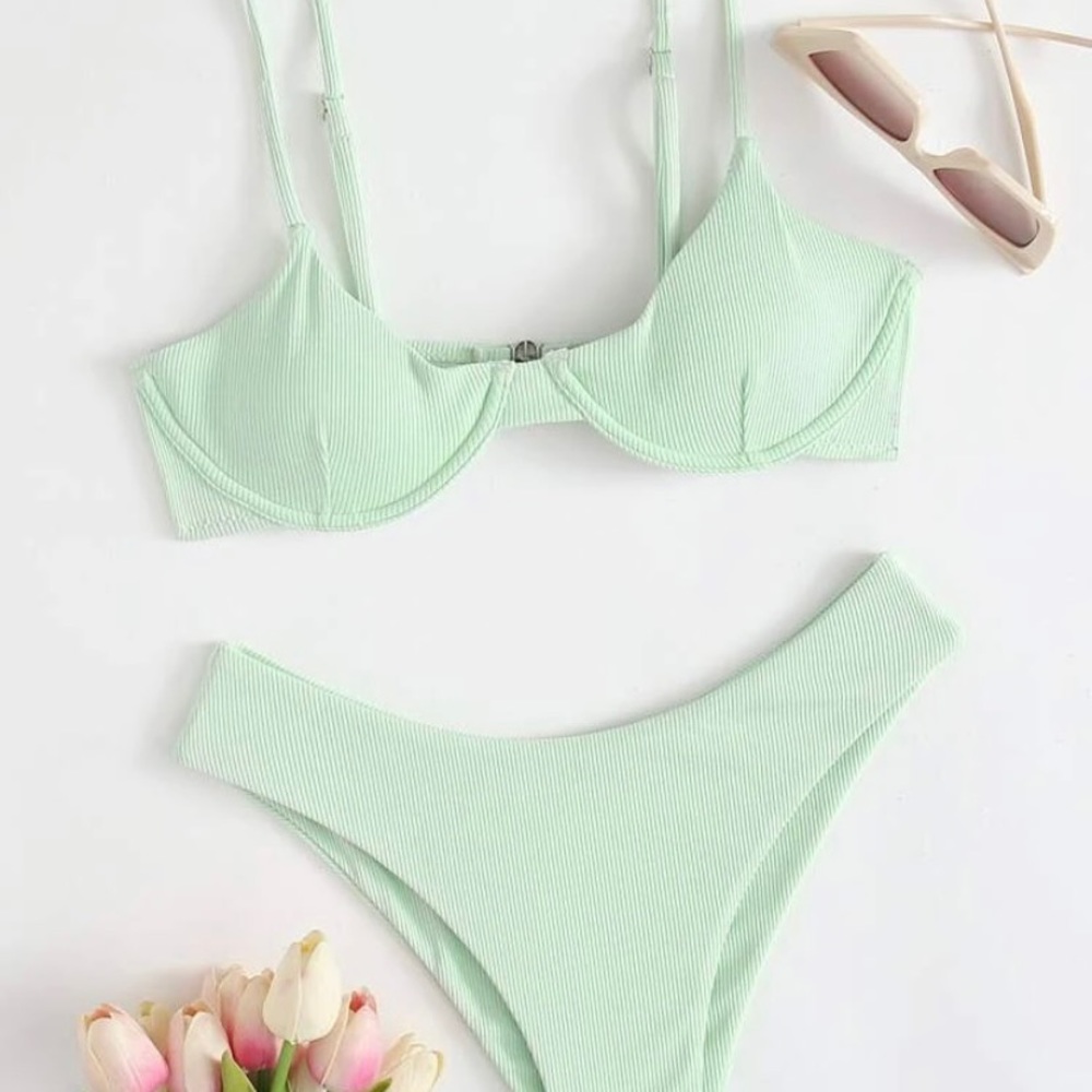 SHEIN Rib Underwire Bikini - Mint Green